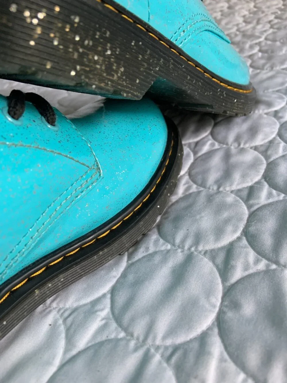 Dr. Martens 1460 Teal Glitter Patent Boots girls sz 6 like new